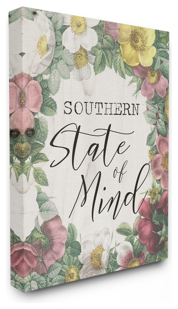 Southern State of Mind Floral Border XXL Stretched Canvas Wall Art, 30"x40"