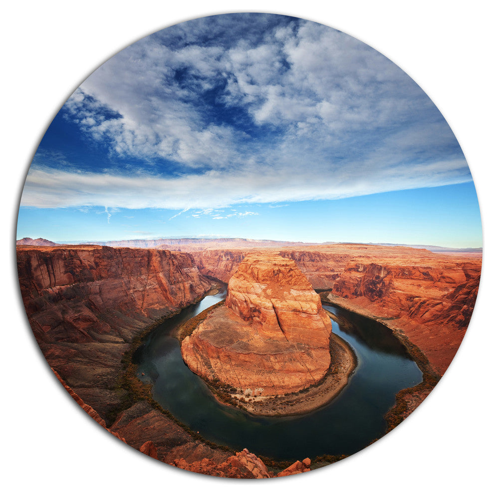 Horse Shoe Bend Under Midday Sun, Landscape Disc Metal Artwork, 23"