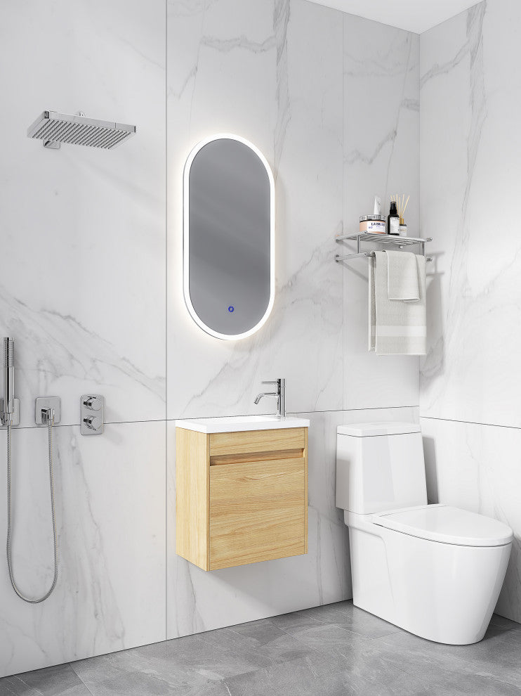 16" Plywood Wall Mounted Bath Vanity Set, Integrated Resin Sink