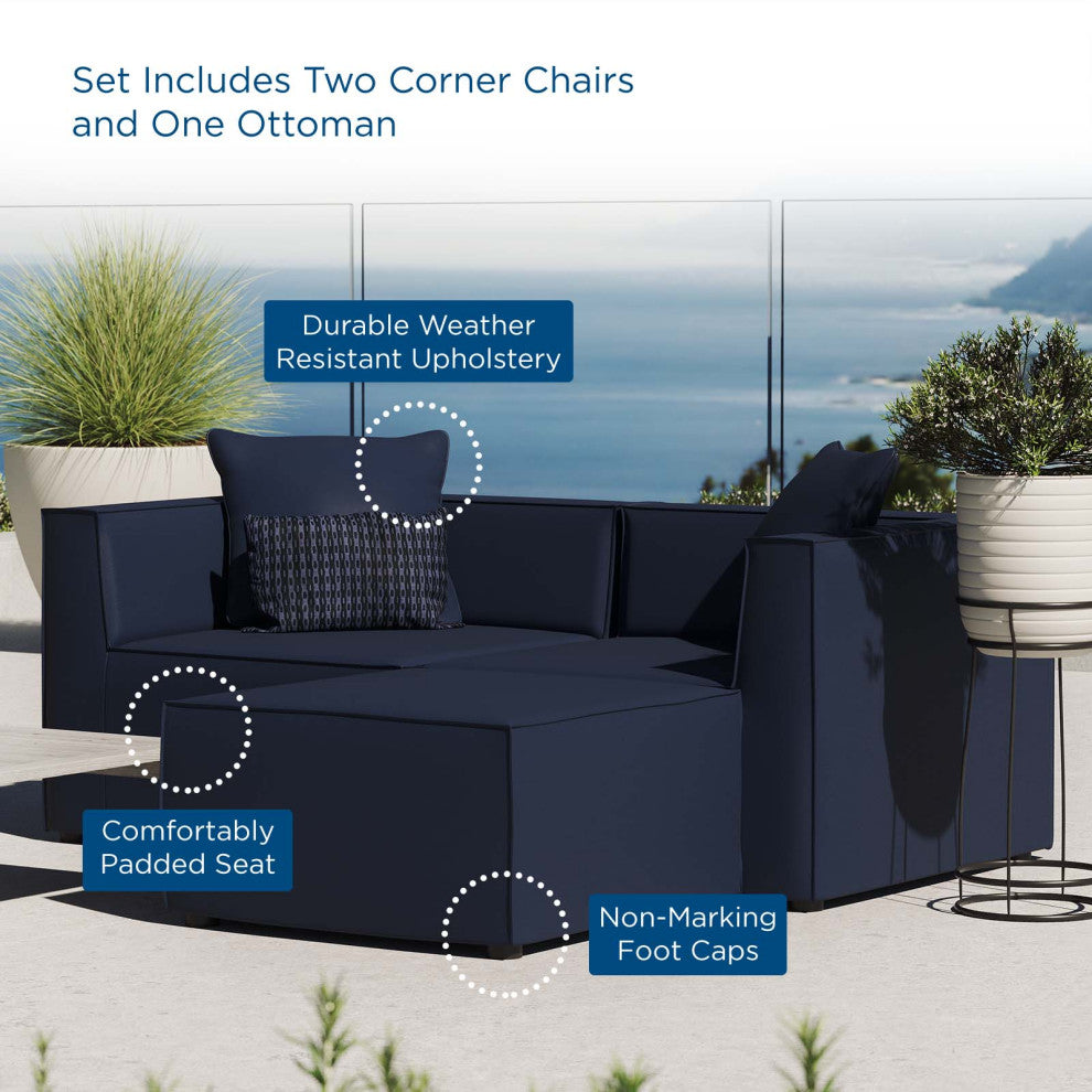 Lounge Loveseat Chaise Sofa, Fabric, Blue Navy, Modern, Outdoor Patio Bistro