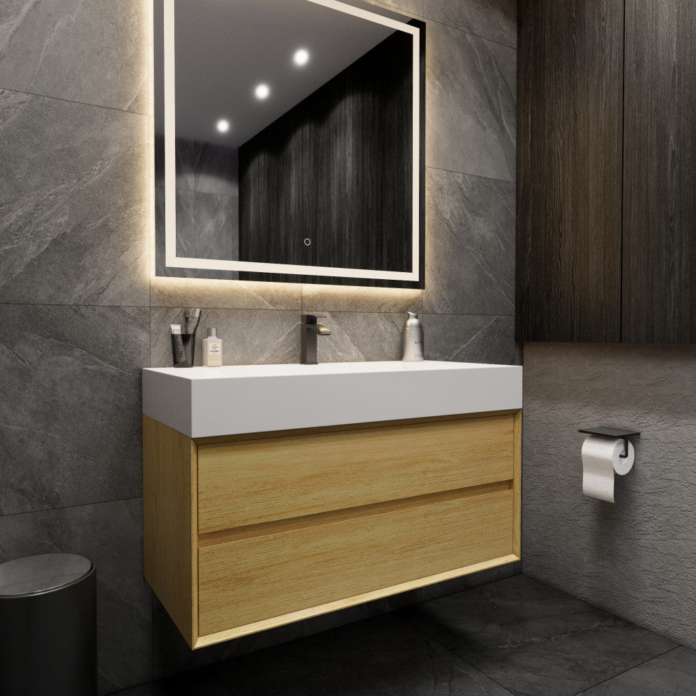 MAX 42" Floating Bath Vanity With Acrylic Sink, Teak Oak