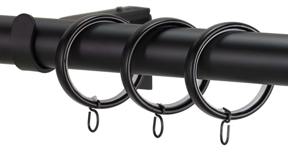 Versailles Non-Telescoping Curtain Rod With Metro Rings, Black, 120