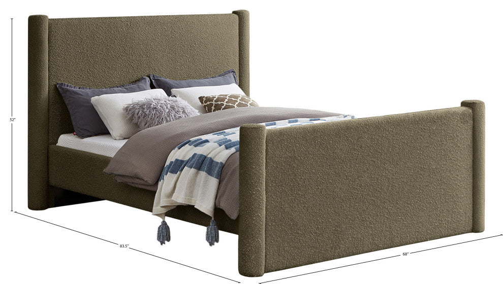 Elias Upholstered Bed, Green, Full, Boucle Fabric