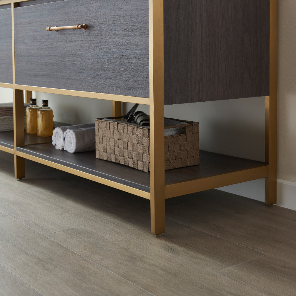 Murcia Vanity With White Stone Countertop, Suleiman Oak, 72", With Mirror
