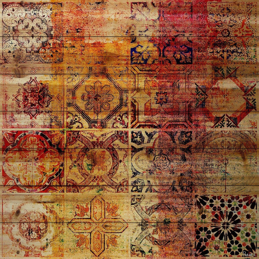 "Nador" Wall Art on Natural Pine Wood, 24"x24"
