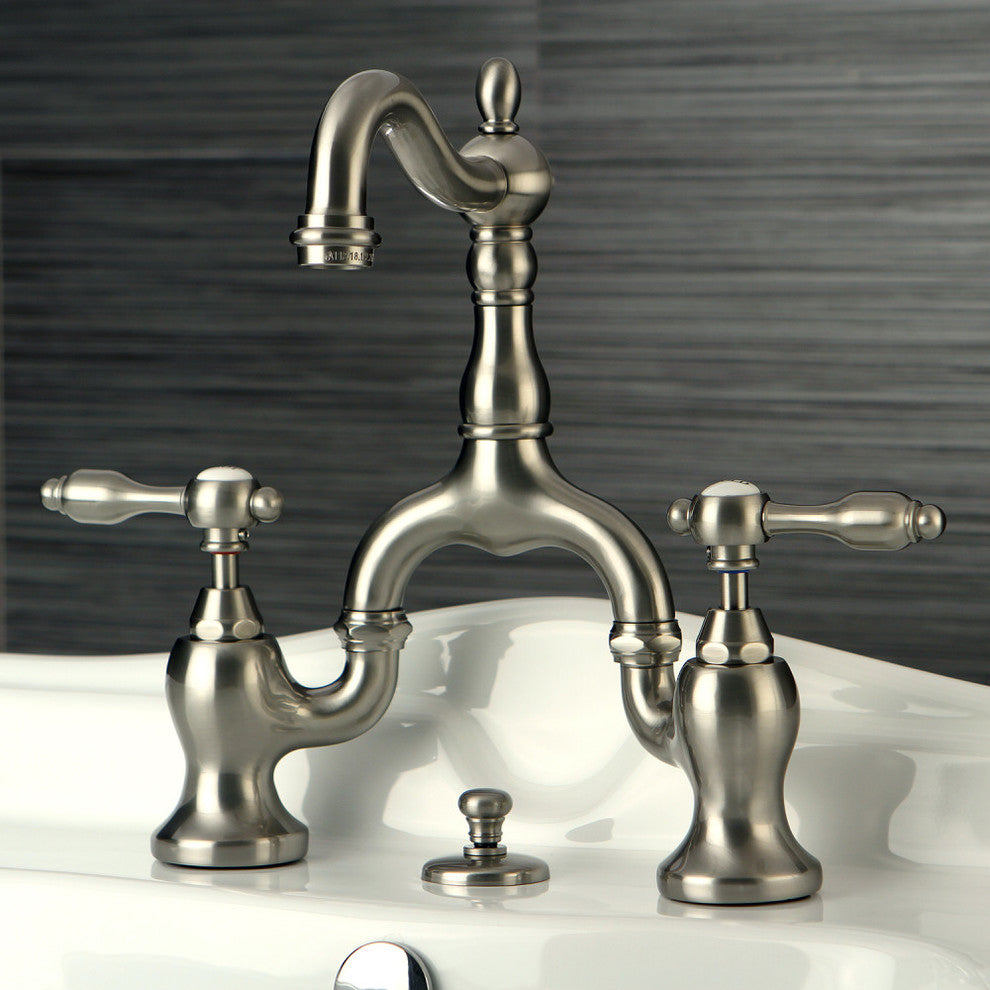 Kingston Brass Bridge Bathroom Faucet With Brass Pop-Up, Brushed Nickel