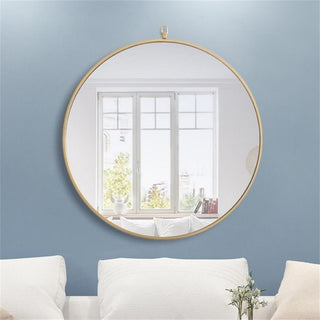 Elegant Decor Rowan 28" Round Metal Frame Hooked Mirror in Brass