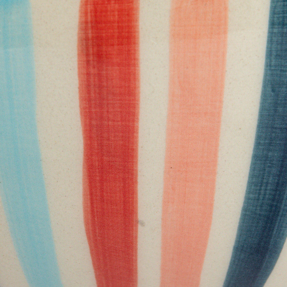 Hand-Painted Stoneware Footed Bowl With Handles and Stripes, Multicolor