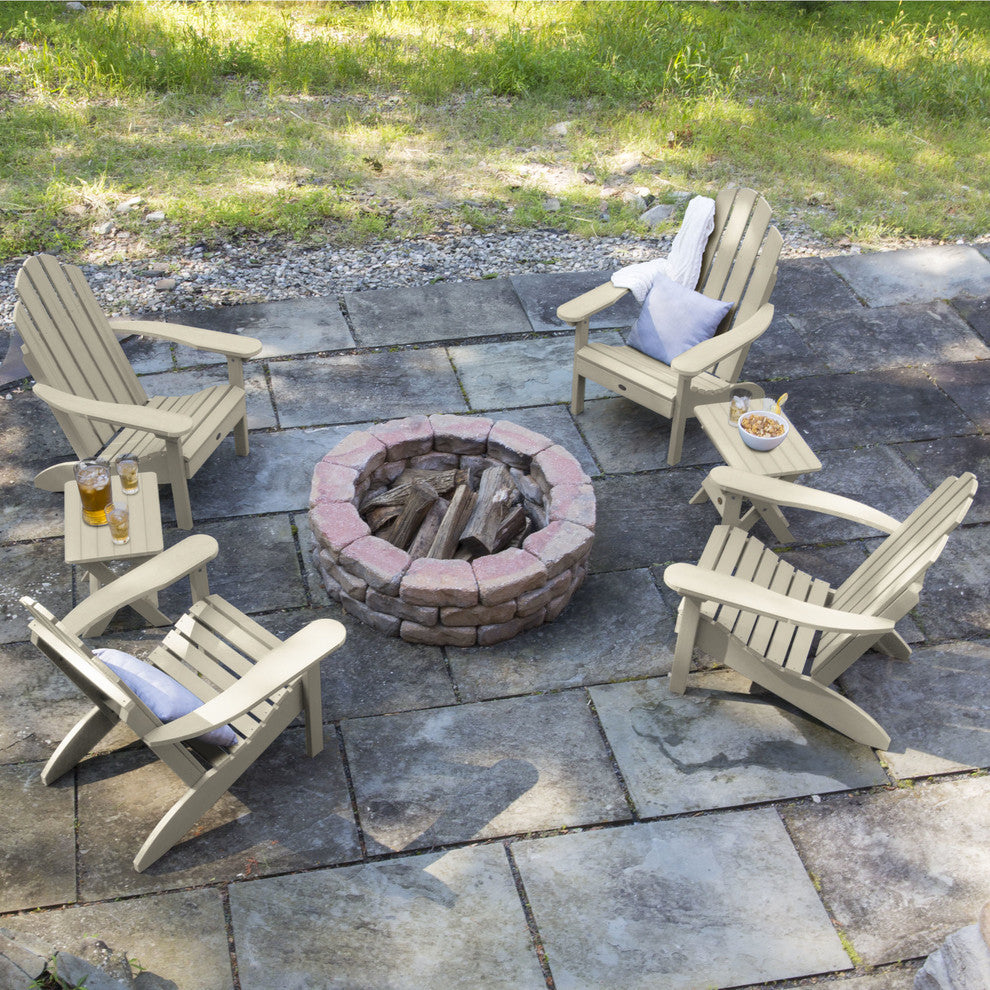 4 Classic Westport Adirondack Chairs, 2 Folding Side Tables, Whitewash