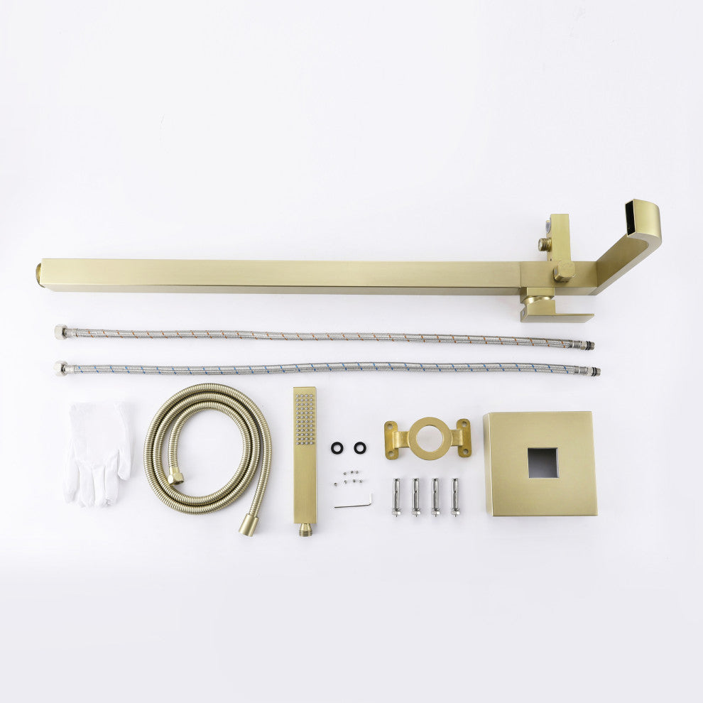 Wellfor Waterfall Bathroom Tub Faucet With Hand Held Shower, Brushed Gold