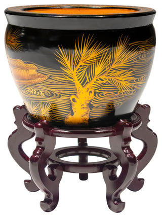 16" Black Lacquer Fishbowl Ching Ming