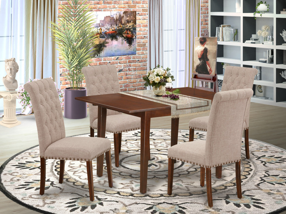 5Pc Dining Set, Rectangle Table, Butterfly Leaf, Four Chairs, Mahogany