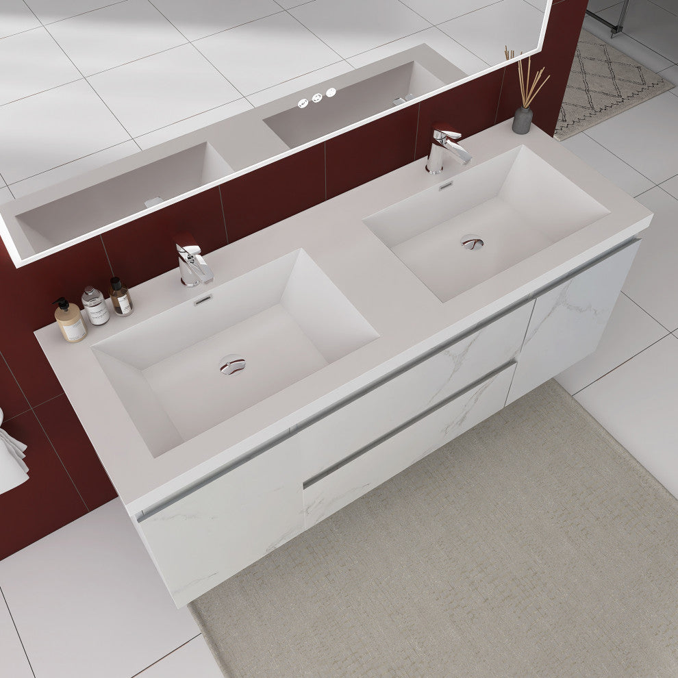 60 inch Wall-Mounted Bathroom Vanity Set with Resin Integrated Sink