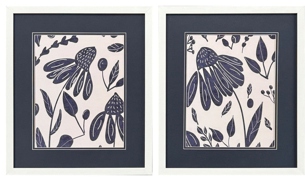 Denim Floral Framed Art, 2-Piece Set