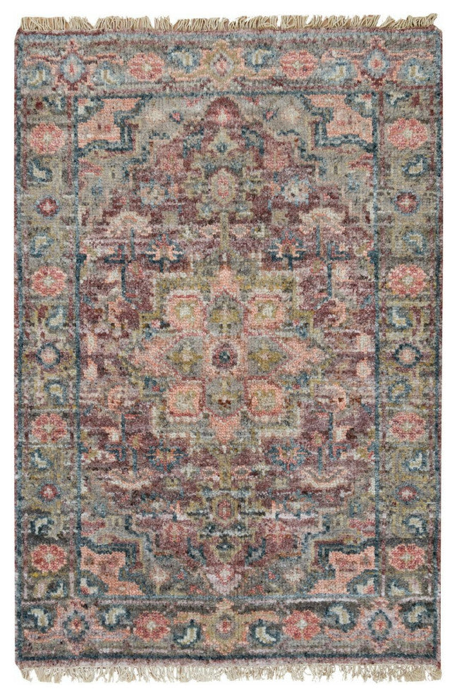 Sangria Red Soft Wool Heris Revival Hand Knotted Mat Oriental Rug, 2'x3'