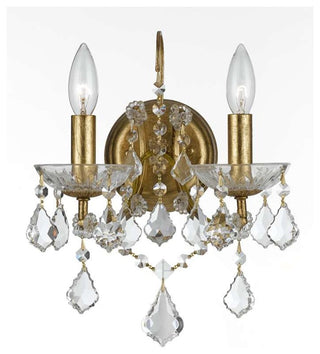 Filmore 2 Light Sconce in Antique Gold with Clear Hand Cut Crystal