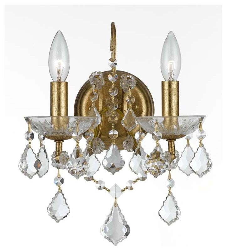 Filmore 2 Light Sconce in Antique Gold with Clear Hand Cut Crystal