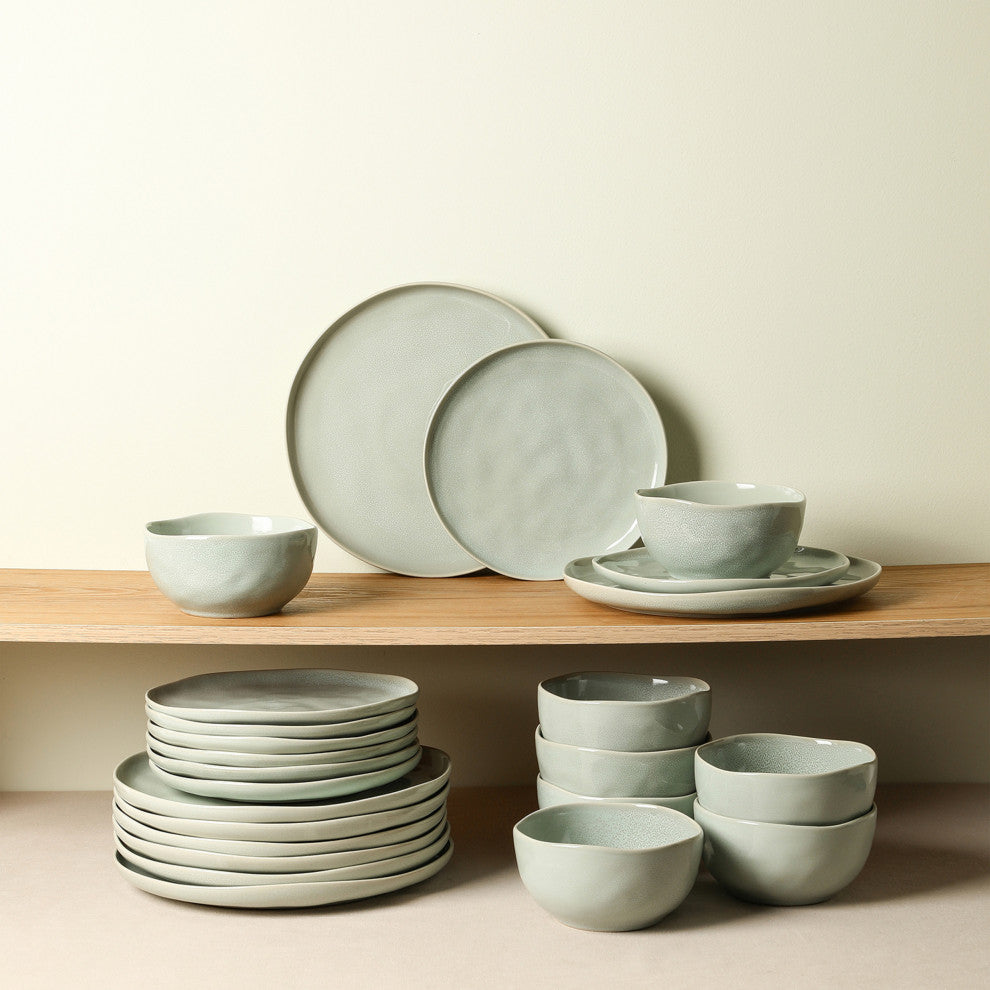 Stone Lain Mirella Stoneware 24-Piece Dinnerware Set, Light Green