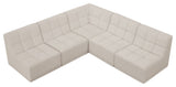 Relax Velvet Upholstered 5-Piece L-Shaped Modular Sectional, Cream