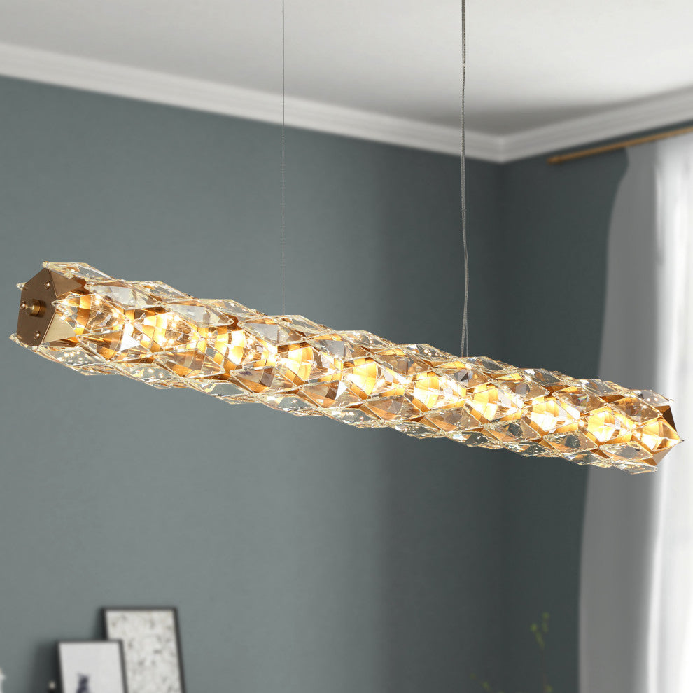LNC Viniculture 1-Light 36" Modern Crystal Linear LED Island Light, Brass