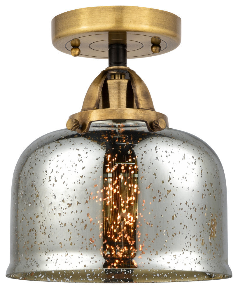 Large Bell Semi-Flush Mount, Black Antique Brass, Silver Plated Mercury