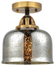 Large Bell Semi-Flush Mount, Black Antique Brass, Silver Plated Mercury