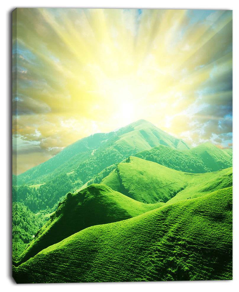 Green Mountains under Sun, Landscape Canvas Art Print, 12"x20"