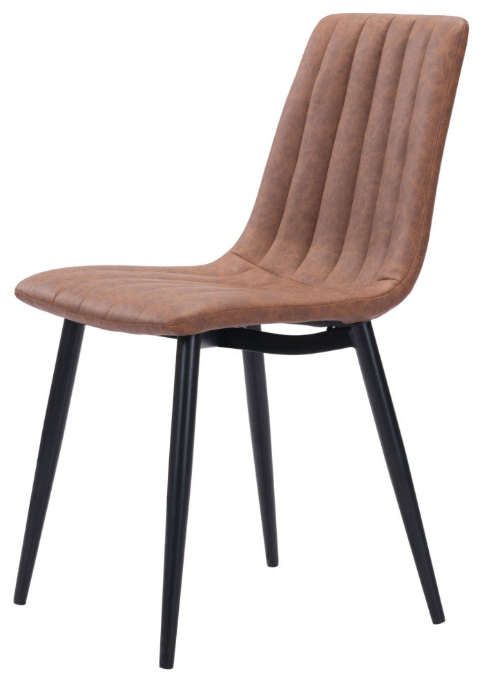 Dining Chair, Set of 2, Faux Vinyl Leather, Steel, Vintage Brown, Black, Cafe