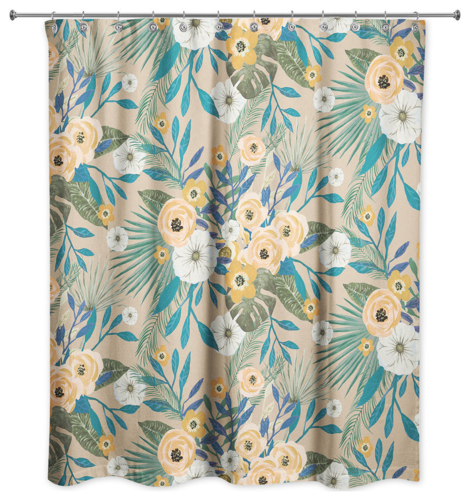 Beige Tropical Floral 71 x 74 Shower Curtain