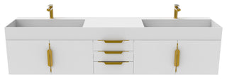CastelloUSA Amazon 84" Wall Mounted Bathroom Vanity Set, White, White Top, Gold Handles
