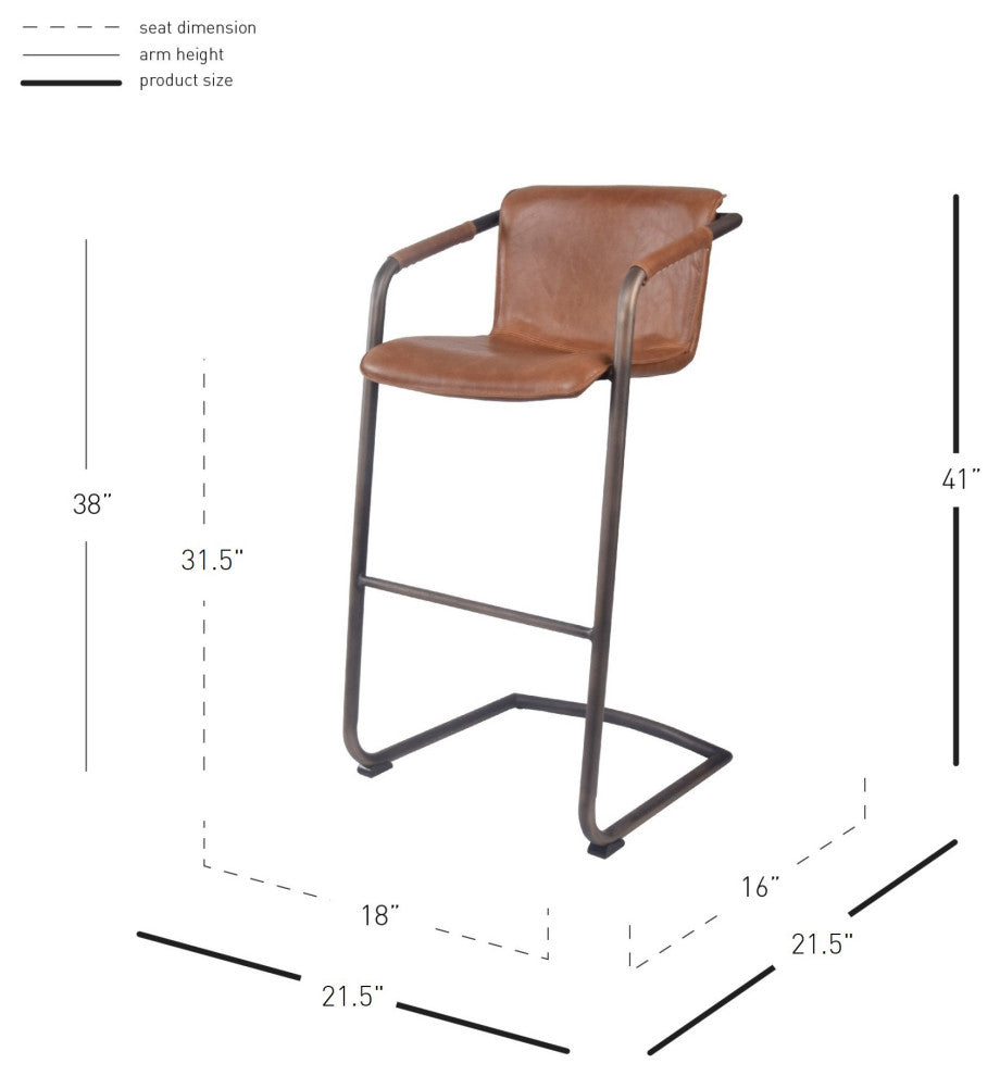 Indy Stool, Set of 2, Antique Cigar Brown, Bar Stool, Faux Leather