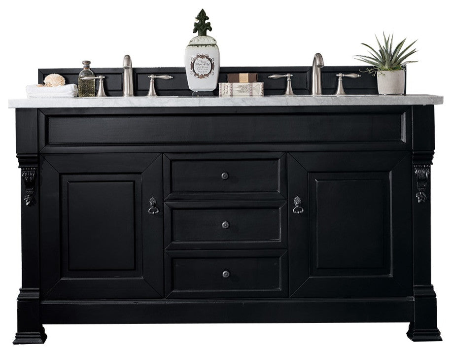 James Martin 147-114-5731-3AF 72 Inch Antique Black Vanity With Solid Top