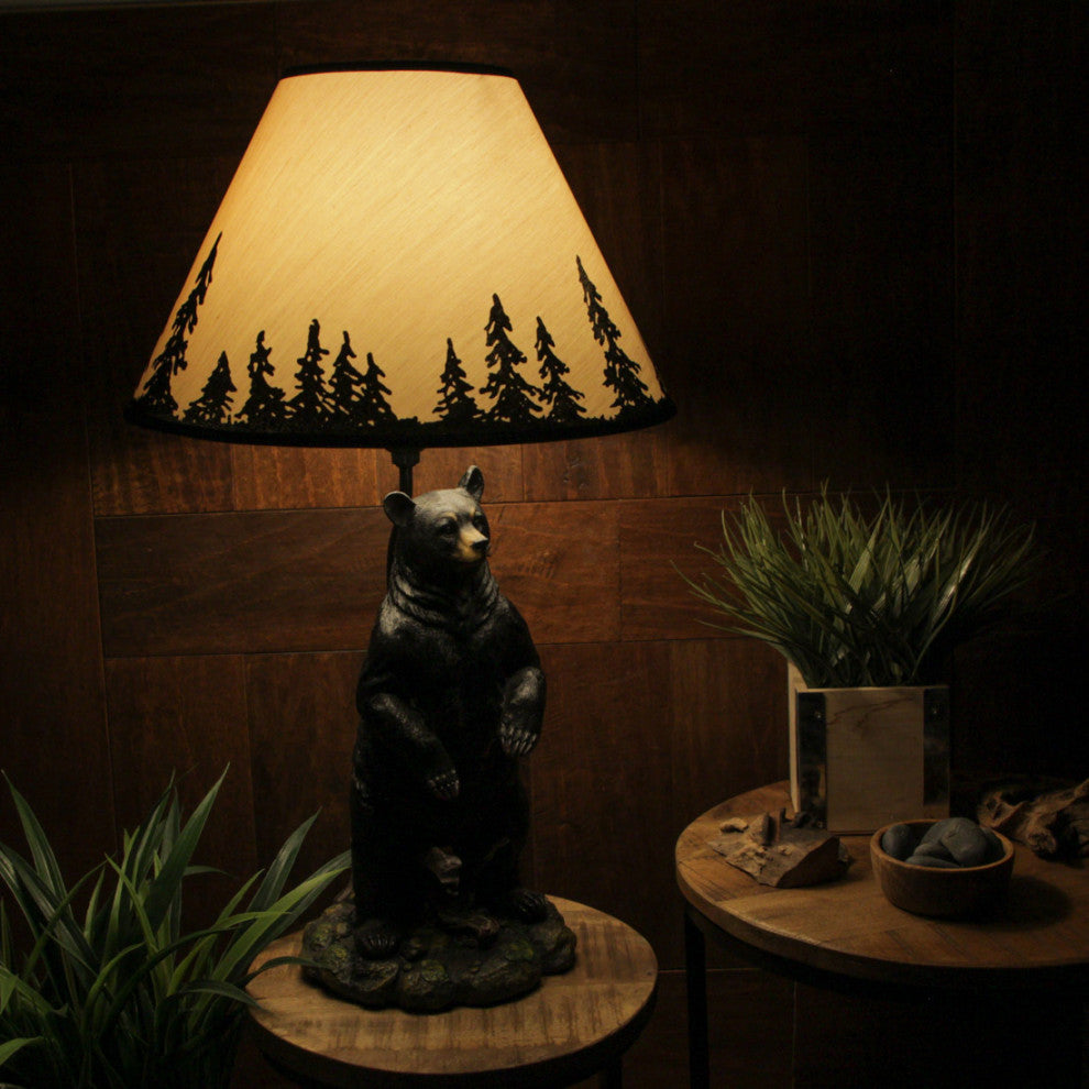 Standing Grizzly Bear Table Resin Lamp with Silhouette Forest Shade