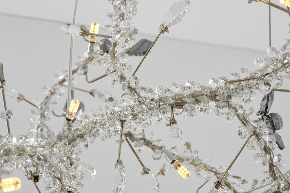 Smoke and Clear Crystal Branch Light Fixture With Clear Beaded Crystal Branches