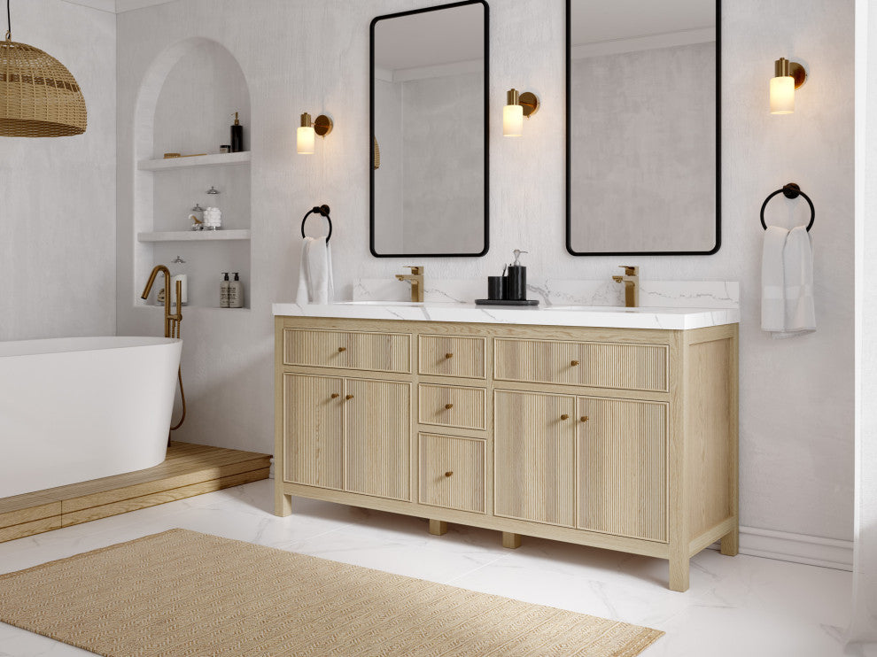 Sonoma Oak 72 Double Sink Bath Vanity with 2" Carrara Quartz