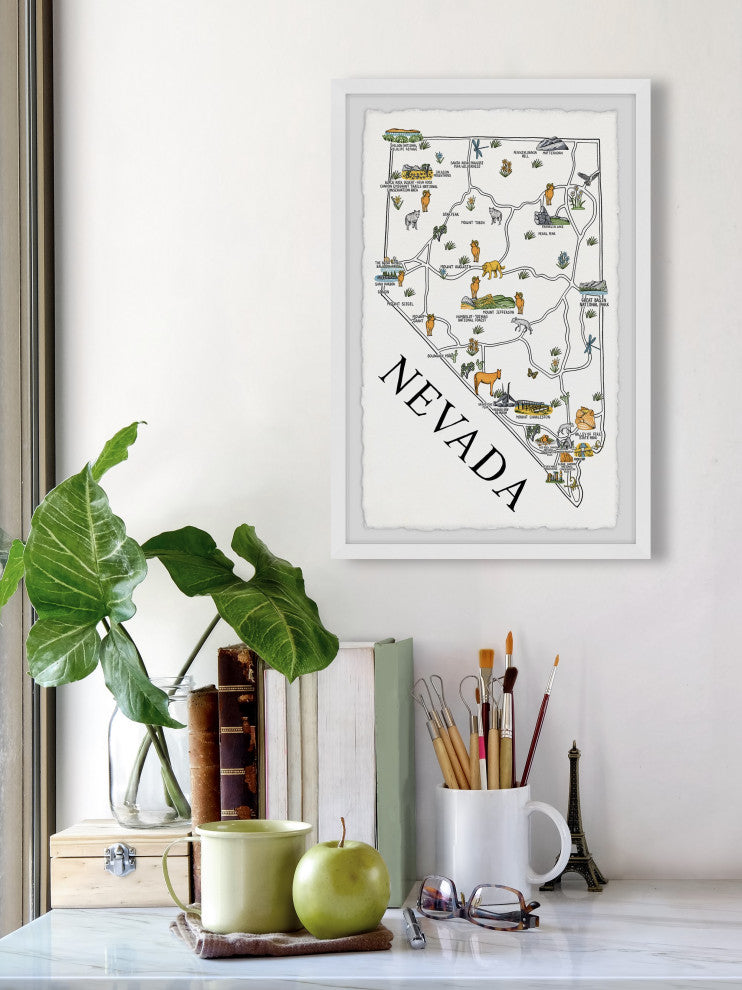 "Nevada Illustrated Map" Framed Painting Print, 30x45