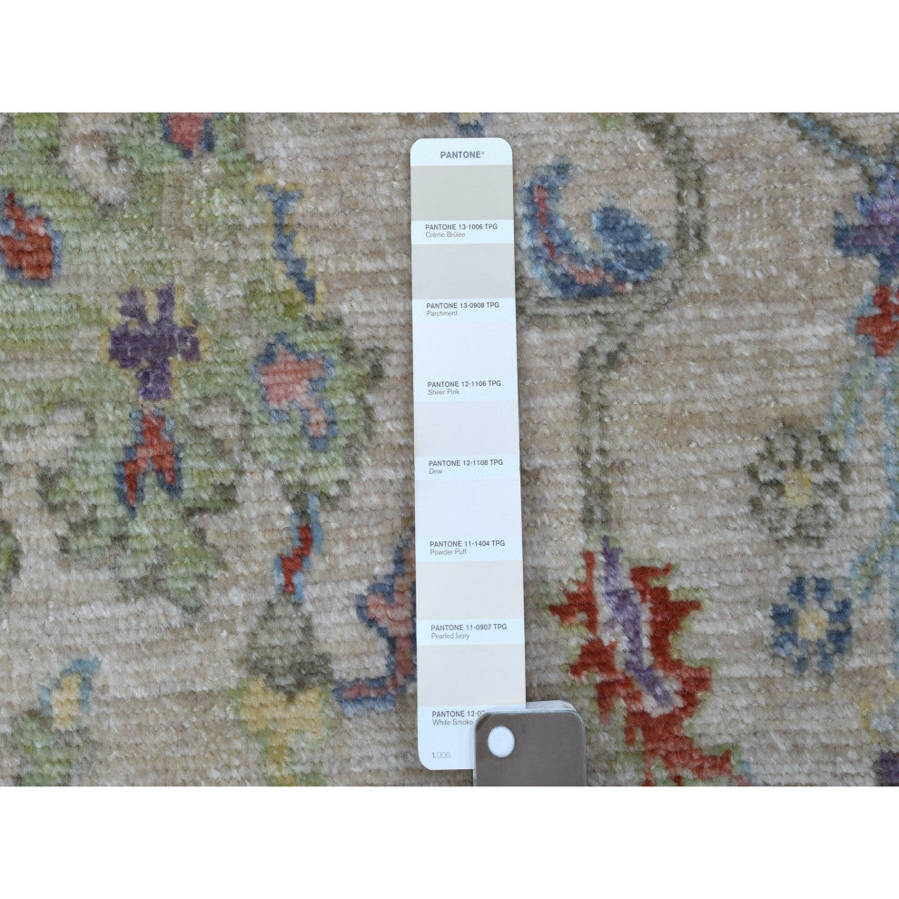 Taupe Angora Oushak In A Colorful Palette Pure Wool Hand Knotted Rug, 5'10"x9'0"