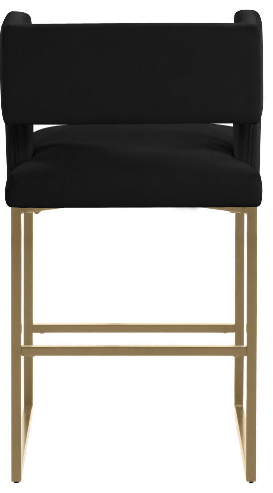 Caleb Upholstered Counter Stool, Set of 2, Black, Velvet, Brushed Gold