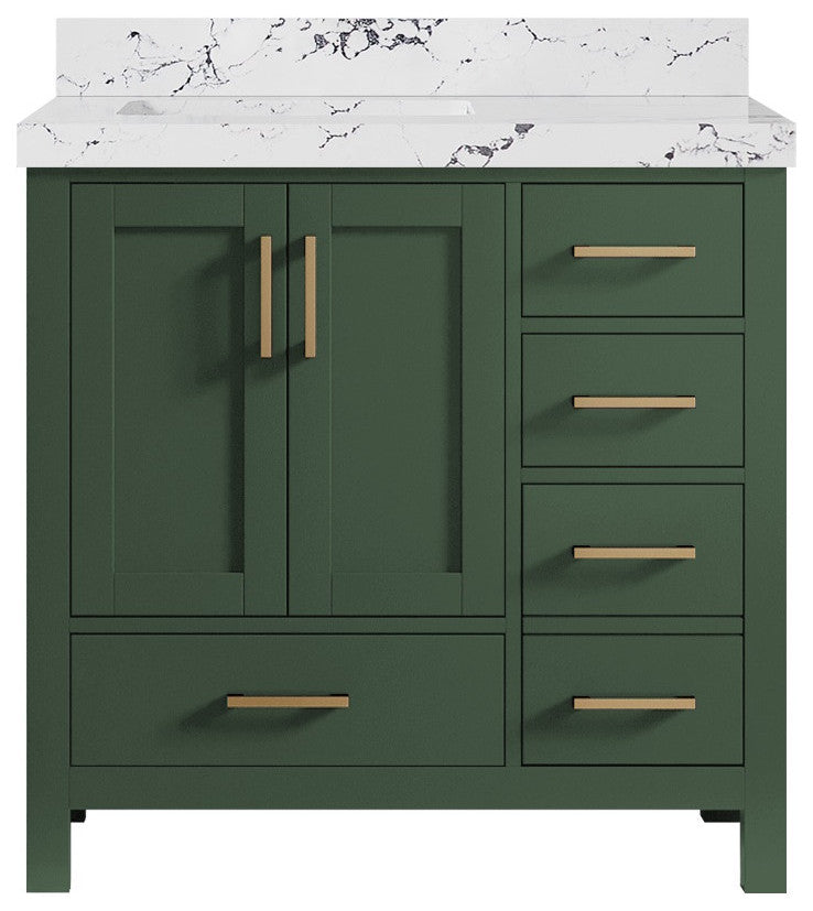Malibu 36 Left Offset Bath Vanity in Lafayette Green 2" Viola Night