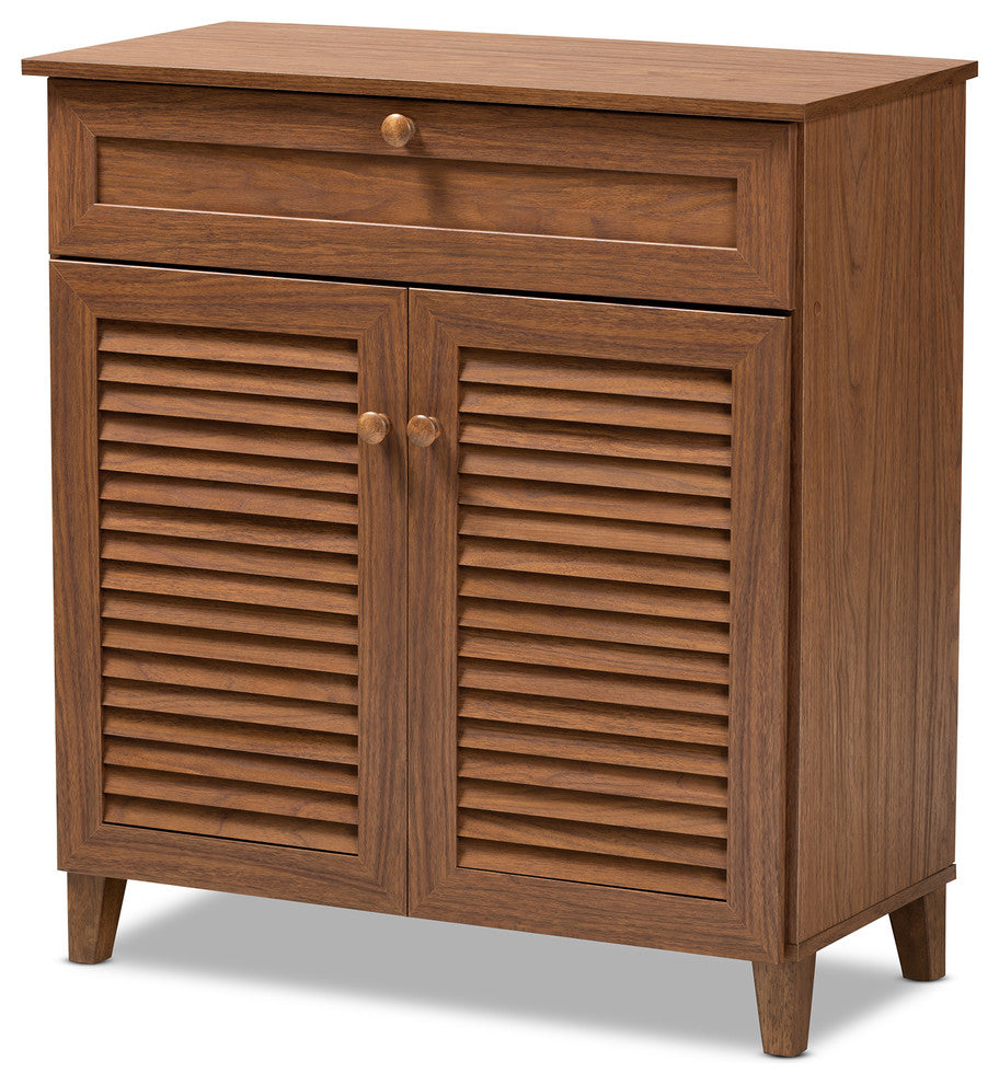 Aretha Walnut 4-Shelf Wood Shoe Storage Cabinet With Drawer