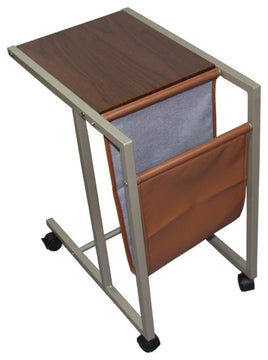 Modern Brown Faux Woodgrain Metal Laptop Cart Desk