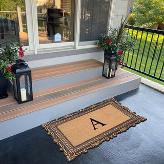 Carson Bronze/Beige Rubber And Coir 24"x36", Monogrammed Doormat, A