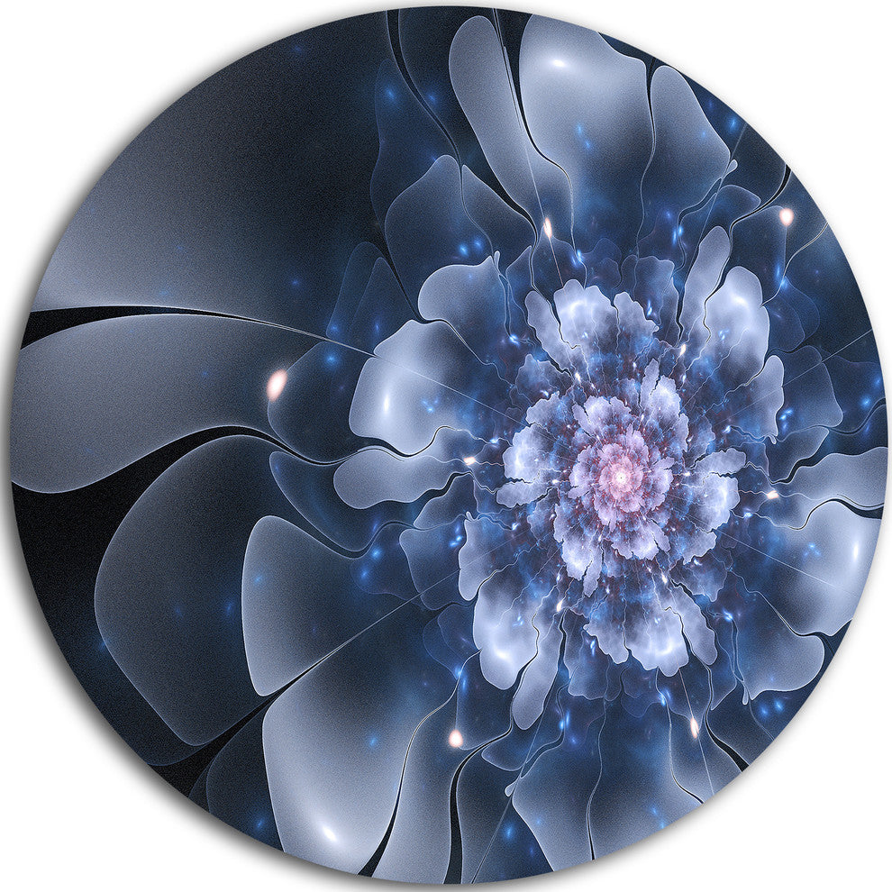 Fractal Flower Light Blue Petals, Floral Digital Round Wall Art, 11"