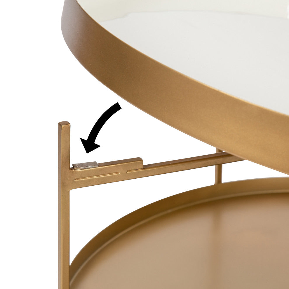 Nira Metal Coffee Table, White/Gold 26" Diameter