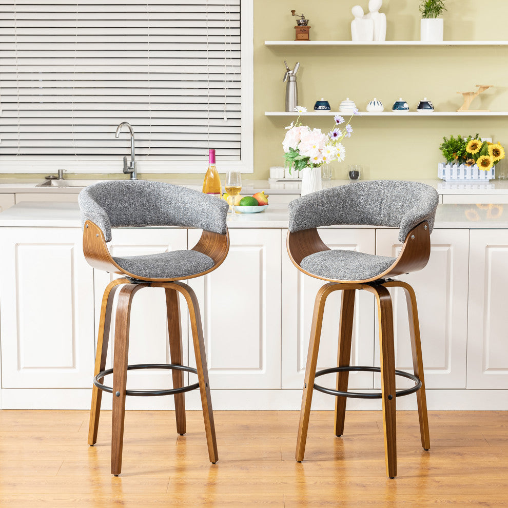 Set of 2 Mid-century Modern Walnut Swivel Bar Stool