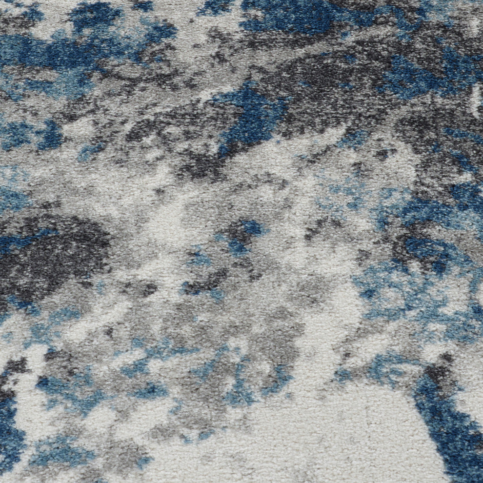 Clifton Abstract Ivory Blue Power-Loom Area Rug 5'3" x 7'6"