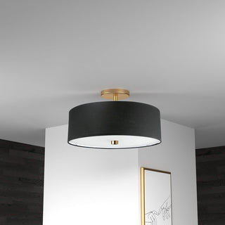 Transitional Semi Flush Mount Bedroom Light Everly, Aged Brass/Black