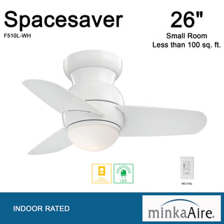 MinkaAire Spacesaver LED Spacesaver 26" 3 Blade Indoor LED Flush - White