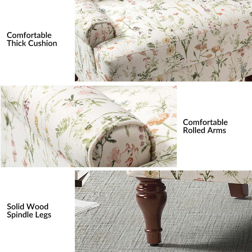 Armchair,Upholstered armchair with floral pattern, mid-century style., Spring