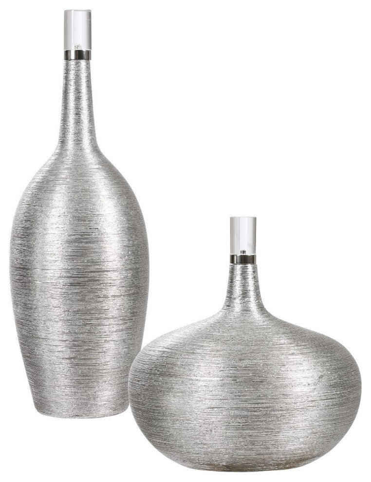 Uttermost Gatsby Silver Ribbed Bottles, Set of 2